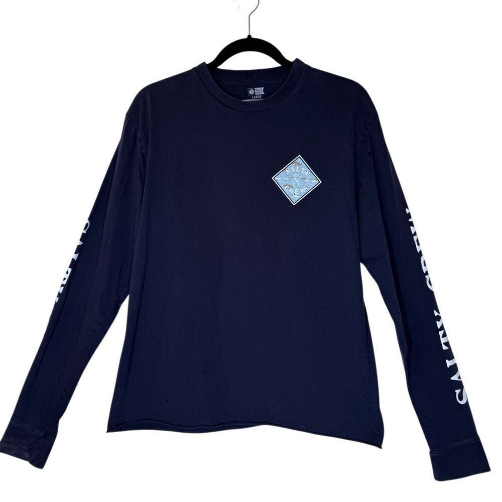 Salty Crew Tippet Refuge T Shirt Navy Blue Long Sleeve Size L Coastal, Casual